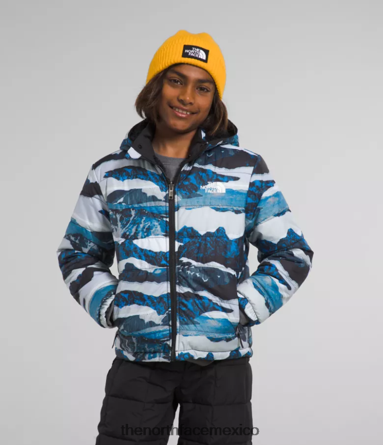 The North Face ropa NFHLJL80 estampado de travesía de montaña azul óptico niños chaqueta reversible con capucha y cremallera completa mt chimbo - Image 1