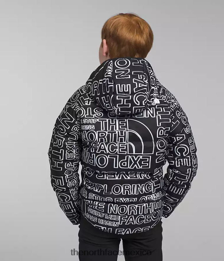 The North Face ropa NFHLJL817 tnf negro tnf marcador logo estampado niños chaqueta reversible con capucha y plumón norte - Image 2