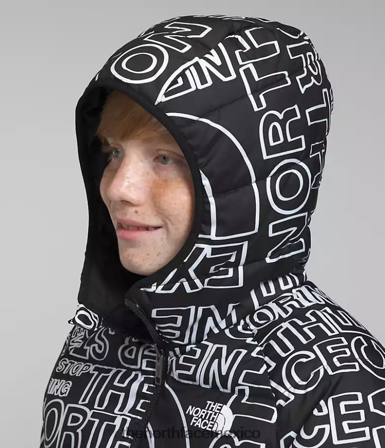 The North Face ropa NFHLJL817 tnf negro tnf marcador logo estampado niños chaqueta reversible con capucha y plumón norte - Image 4