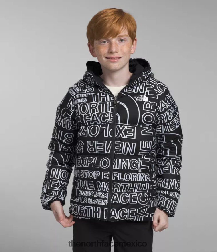 The North Face ropa NFHLJL817 tnf negro tnf marcador logo estampado niños chaqueta reversible con capucha y plumón norte - Image 1